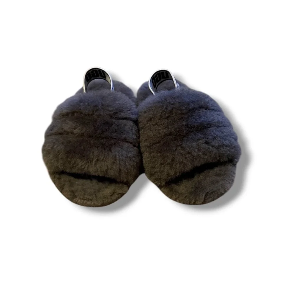 UGG Fluff Yeah Slide Sandals Toddler Size 7 Charcoal Gray Sheepskin Slingback‎